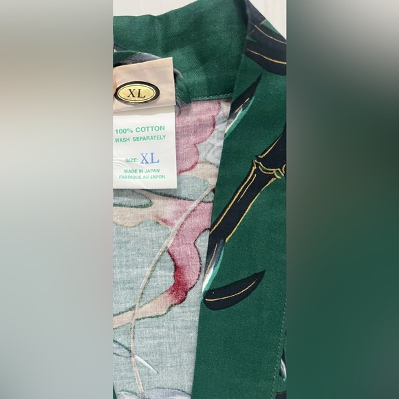 NWOT Japanese Yukata Robe Green Dragon and Bamboo Print Fabric Unisex - Picture 9 of 11